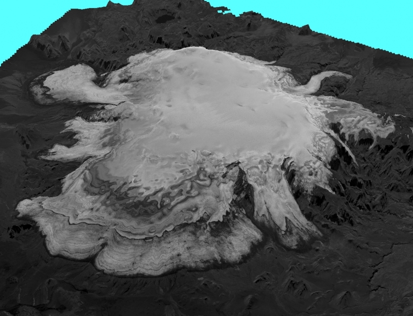 3D view of a glacier in southern Iceland acquired by the HRS stereoscopic instrument on the SPOT 5 satellite. Credits: SPOT 5 HRS.